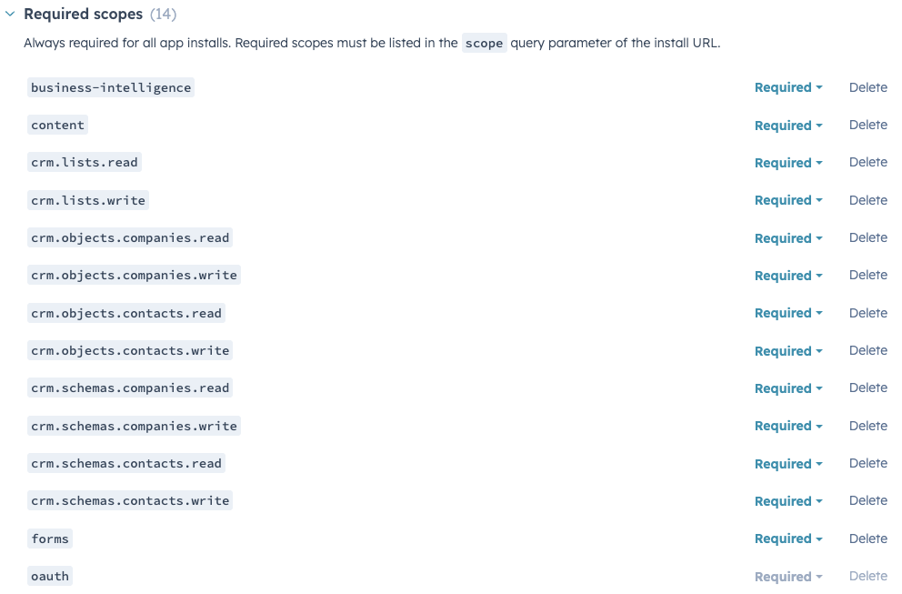 Permissions requested by the Tofu app during HubSpot authorization