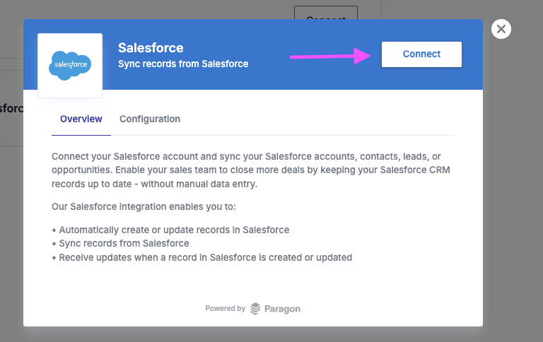 Connect button on top right