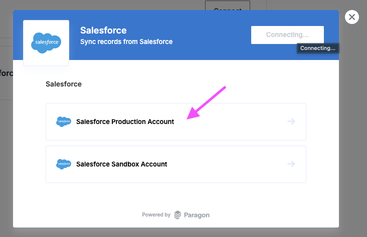 Choose Salesforce Production Account