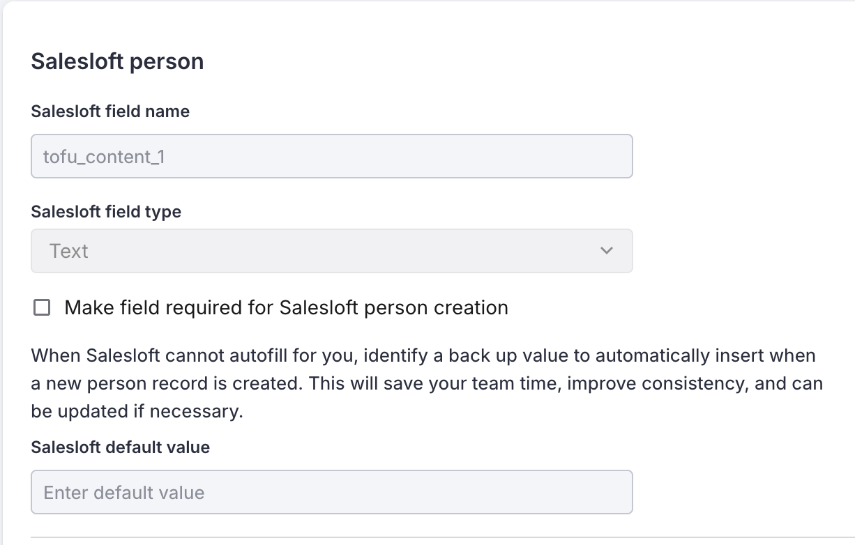 Salesloft field mapping screen