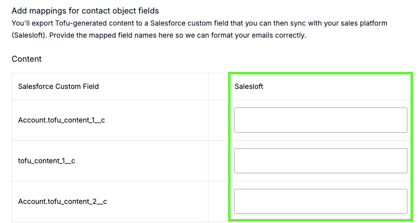Field mapping table between Salesloft and Salesforce