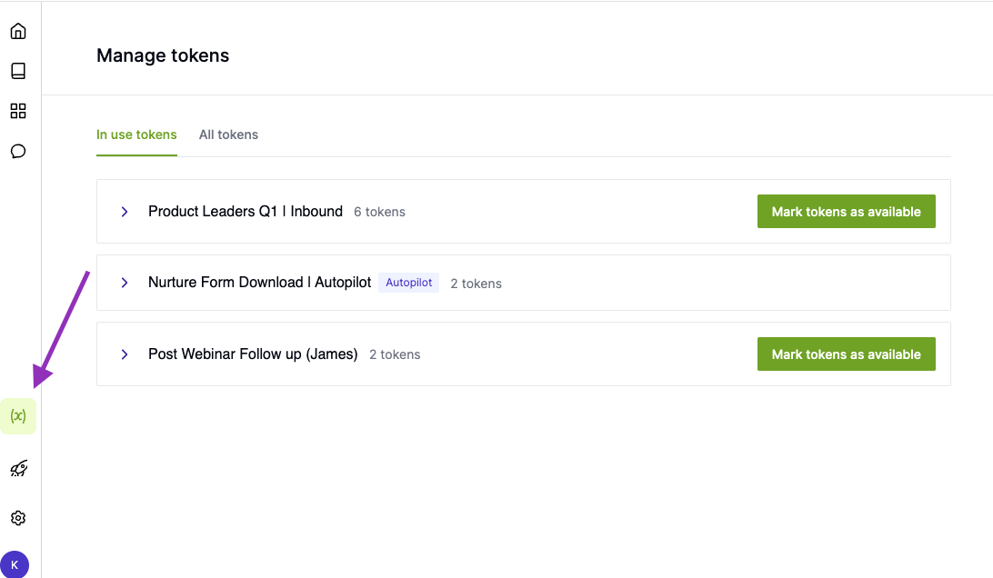 Token Management interface two main views